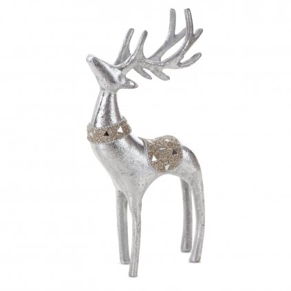 VÁNOČNÍ DEKORAČNÍ FIGURKA DEER 30CM STŘÍBRNÁ