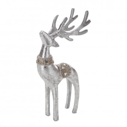 VÁNOČNÍ DEKORAČNÍ FIGURKA DEER 23CM STŘÍBRNÁ