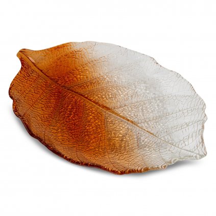 SKLENĚNÝ DEKORAČNÍ TALÍŘ SAVA (03) 35X24X3 CM ORANŽOVÝ