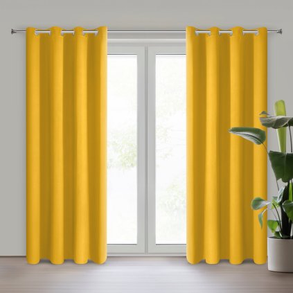 ZATEMŇOVACÍ ZÁVĚS NA KROUŽCÍCH LOGAN 135X250 CM HOŘČICOVÁ