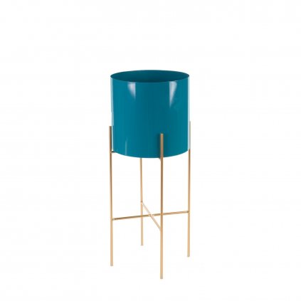 DEKORAČNÍ KOVOVÝ KVĚTINÁČ 18X40 CM TYRKYSOVÁ