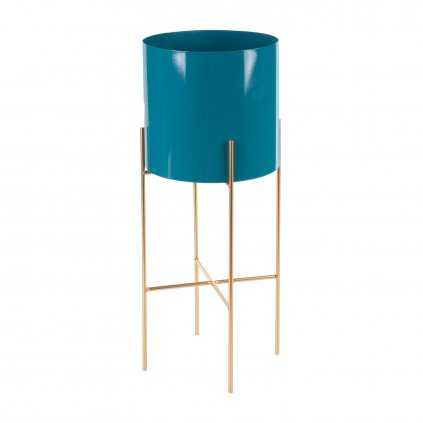 DEKORAČNÍ KOVOVÝ KVĚTINÁČ 22X53 CM TYRKYSOVÁ