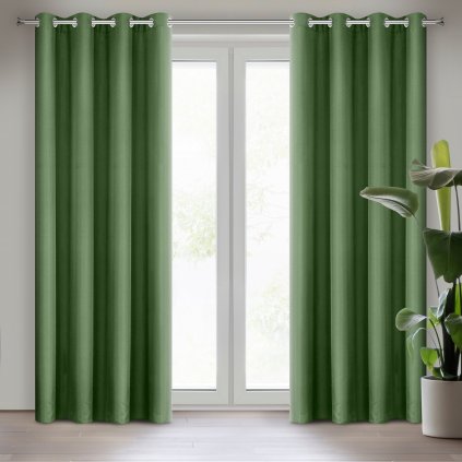 ZÁVĚS NA KROUŽCÍCH RITA 140X250 CM TMAVĚZELENÁ