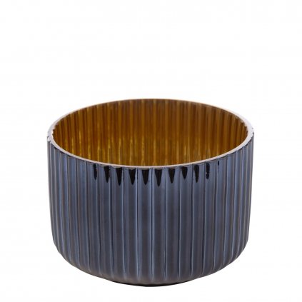 SKLENĚNÝ DEKORAČNÍ SVÍTNÍK NELA3 (01) (FI) 12X8 CM NÁMOŘNICKÁ MODRÁ