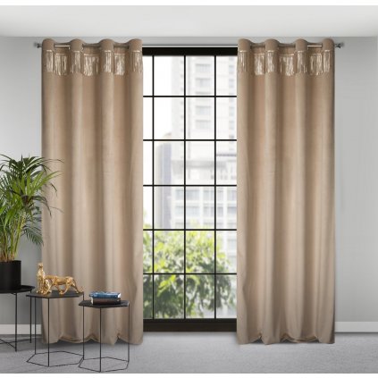 ZATEMŇOVACÍ ZÁVĚS NA KROUŽCÍCH JASPIS 140X250 CM BÉŽOVÁ