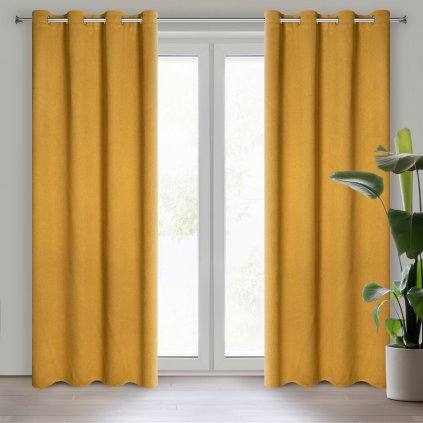 ZATEMŇOVACÍ ZÁVĚS NA KROUŽCÍCH AMARO 140X250 CM HOŘČICOVÁ