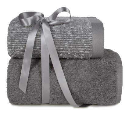 FROTÉ RUČNÍK TAMINA SADA 50X90 CM, 70X140 CM ŠEDÁ