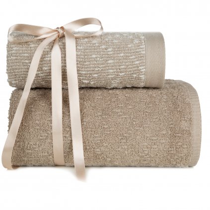 FROTÉ RUČNÍK TAMINA SADA 50X90 CM, 70X140 CM BÉŽOVÁ