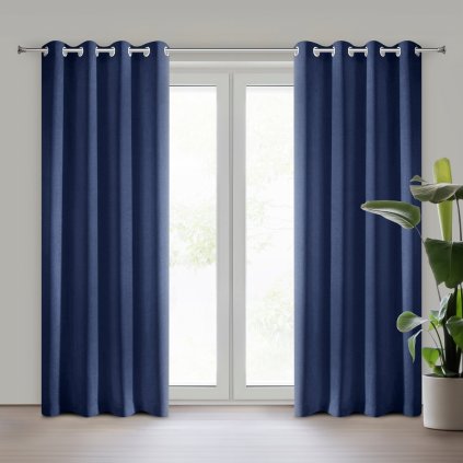 ZÁVĚS NA KROUŽCÍCH RITA 140X250 CM TMAVĚMODRÁ