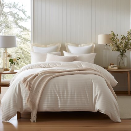 posciel satyna bawelniana cizgili cream 160x200 ex