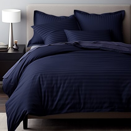 posciel satyna bawelniana cizgili navy blue 140x20