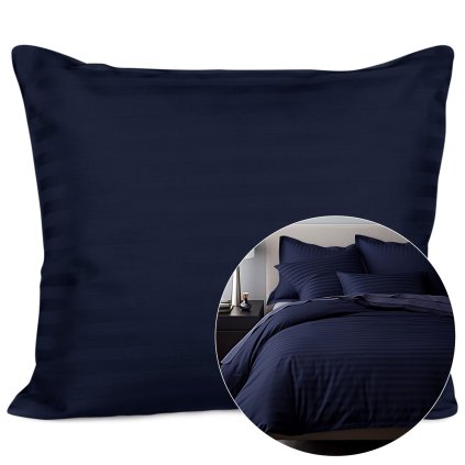 poszewka satyna bawelna cizgili navy blue 70x80