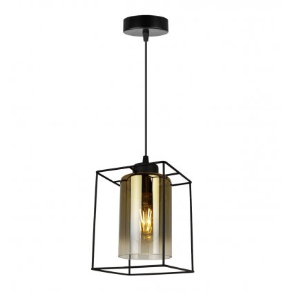 lampa wiszaca hella cage druciak ze szklanym zlotym kloszem