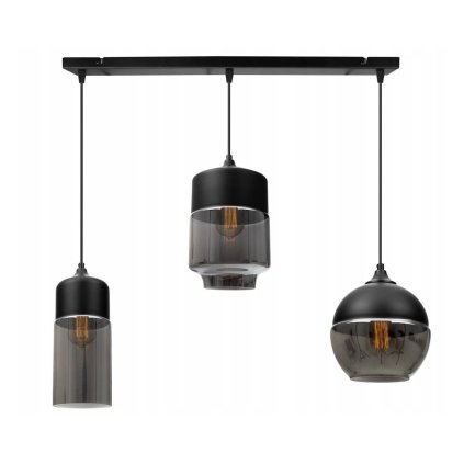 nowoczesna lampa wiszaca ze szklanymi grafitowymi kloszami