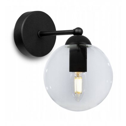 kinkiet scienny z kulistym kloszem z transparentnego szkla