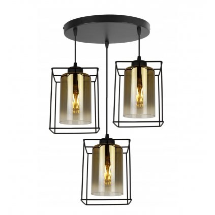 modernistyczna lampa wiszaca hella cage transparentne zlote szklane klosze