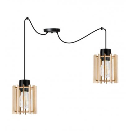 stylowa lampa wiszaca spider timber z drewnianymi kloszami walec