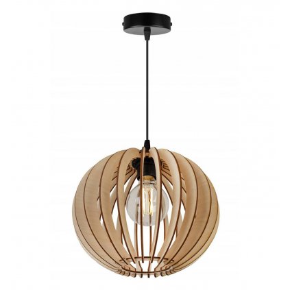 rustykalna lampa wiszaca z kloszem ze sklejki