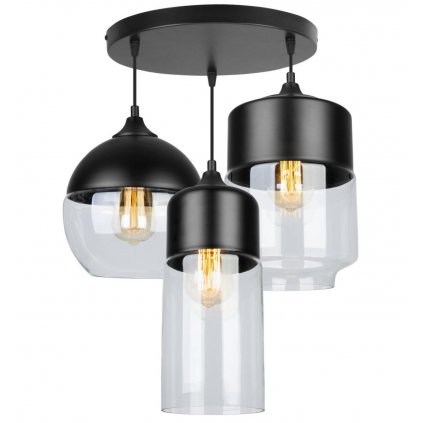 nowoczesna lampa wiszaca retro z asymetrycznymi kloszami wzgledem siebie