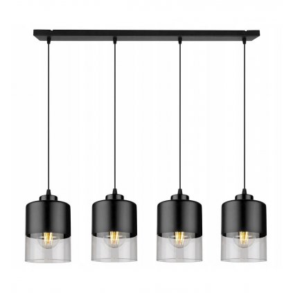 lampa wiszaca loft na listwie z kloszami ze szkla o podluznym ksztalcie