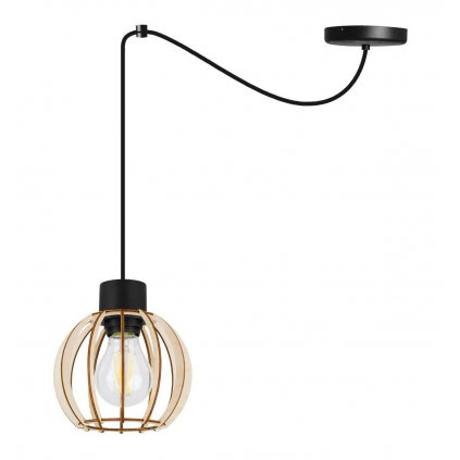 stylowa lampa wiszaca eko styl spider timber z drewnianym kloszem kula