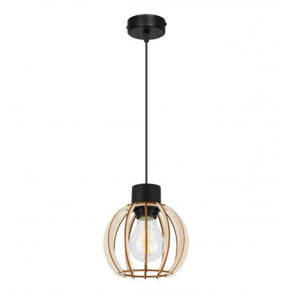 nowoczesna lampa zwis timber z drewnianym kloszem kula