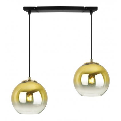 nowoczesna lampa wiszaca ze zlotymi kloszami na listwie bergen gold