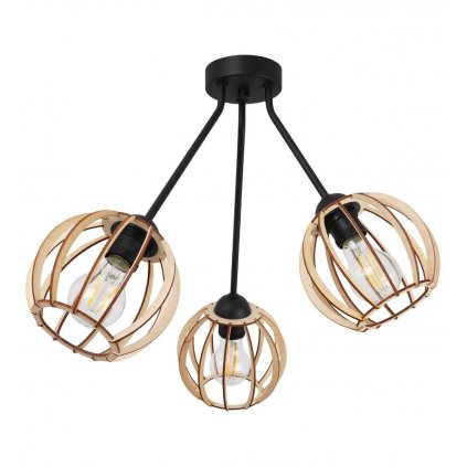 nowoczesna lampa sufitowa trio timber z drewnianymi kloszami