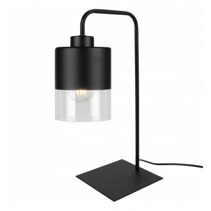 nowoczesna lampa stolowa ze szklanym kloszem w metalowej oprawie