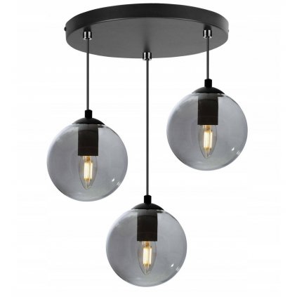 nowoczesna wiszaca lampa ze szklanym kloszem na okraglej podsufitce