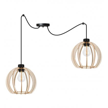 stylowa lampa wiszaca spider timber z drewnianymi kulistymi kloszami eko