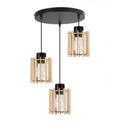 nowoczesna lampa wiszaca na podsufitce timber z drewnianymi kloszami walec styl eko