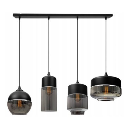 nowoczesna lampa wiszaca na listwie ze szklanymi kloszami z przyciemnianego szkla