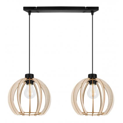 nowoczesna lampa wiszaca na listwie timber z drewnianymi kloszami