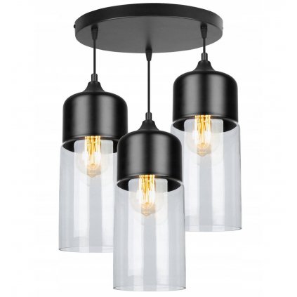 nowoczesna lampa ze szklanymi kloszami o wydluzonym ksztalcie w stylu loft