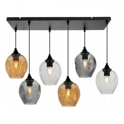 szescioplomienna lampa wiszaca ze szklanymi kloszami