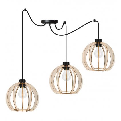 designerska lampa wiszaca spider timer z drewnianymi kulistymi kloszami