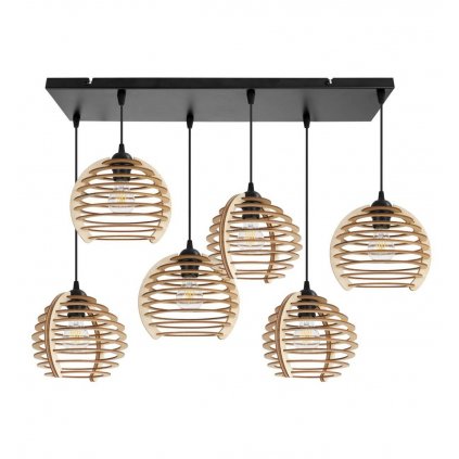 lampa sufitowa na szerokiej listwie drewniane klosze timber