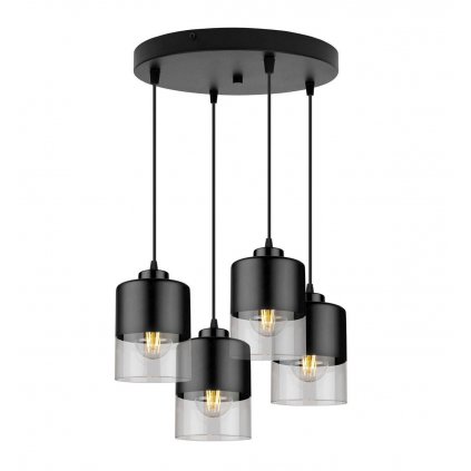 elegancka lampa wiszaca z kloszami ze szkla i metalu