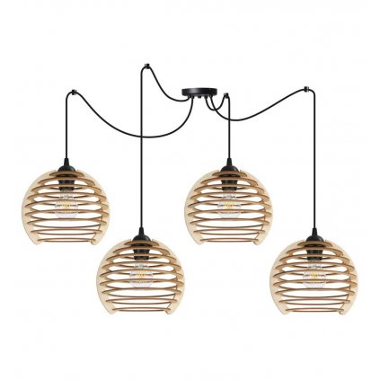lampa wiszaca z drewnianymi kloszami typ pajak spider timber