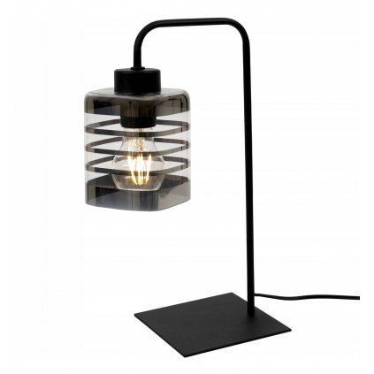 nowoczesna lampa stolowa ze szklanym kloszem z ozdobnym detalem