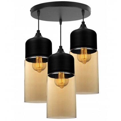 nowoczesna lampa ze szklanymi kloszami w miodowym kolorze