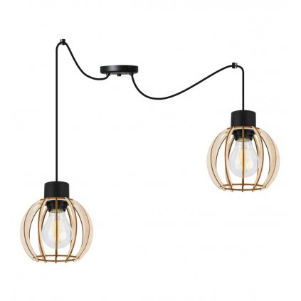 rustykalna lampa wiszaca spider timber z drewnianymi kloszami kula