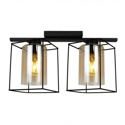 metalowa lampa sufitowa hella cage ze szklanymi miodowymi kloszami