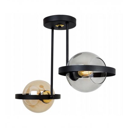 modernistyczna lampa z dwoma szklanymi kloszami