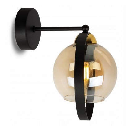 efektowny kinkiet z czarnego matowego metalu ze szklanym kloszem