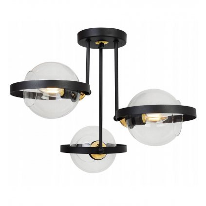 efektowna lampa sufitowa z metalu ze szklanymi kloszami