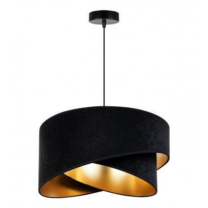 elegancka lampa wiszaca welurowa czarna ze zlotym srodkiem
