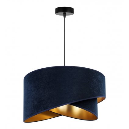 elegancki zyrandol granatowo zloty mediolan z abazurem asymetrycznym
