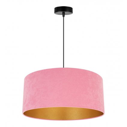 pojedyncza lampa mediolan zwis z rozowym abazurem o zlotym srodku